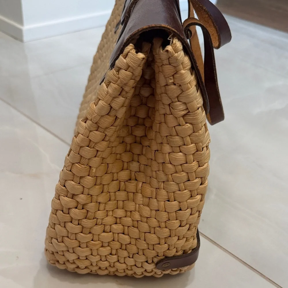 Cappelli Straworld Brown Leather and Tan Woven Briefcase